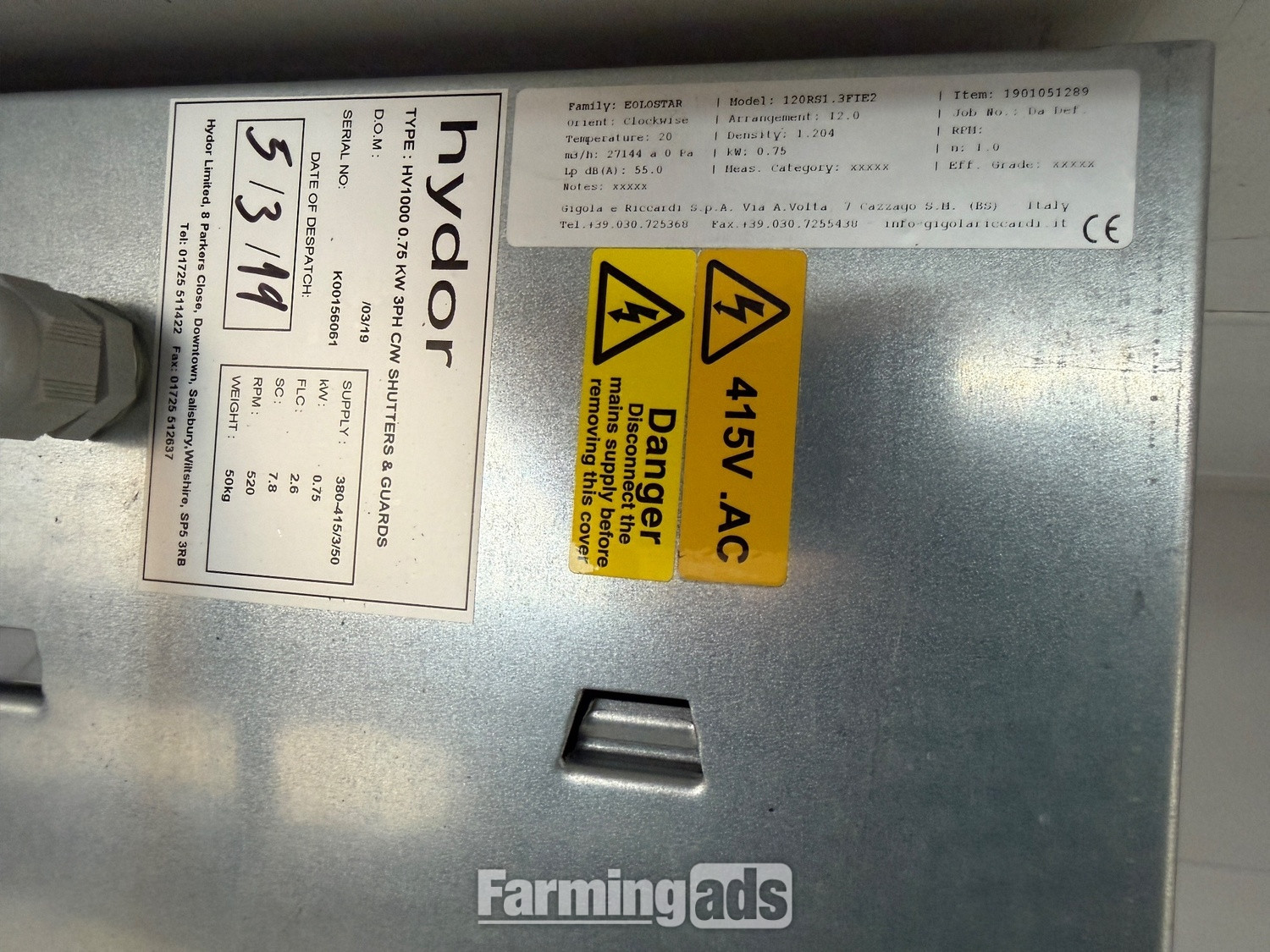 2 x Hydor HV1000 industrial ventilation fans available.